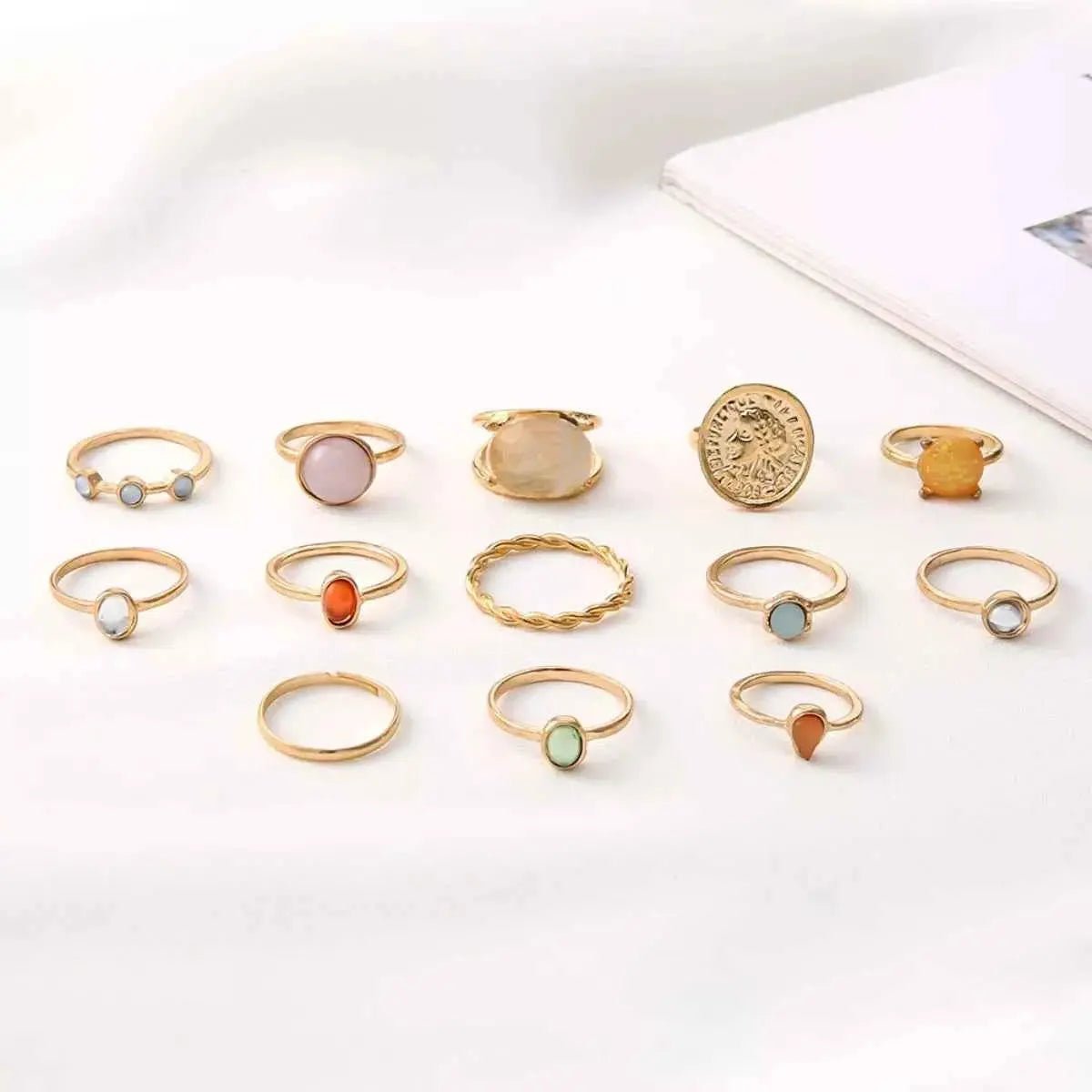 13 Piece 18K Gold - Plated Minimalist Ring Set - SmileBen