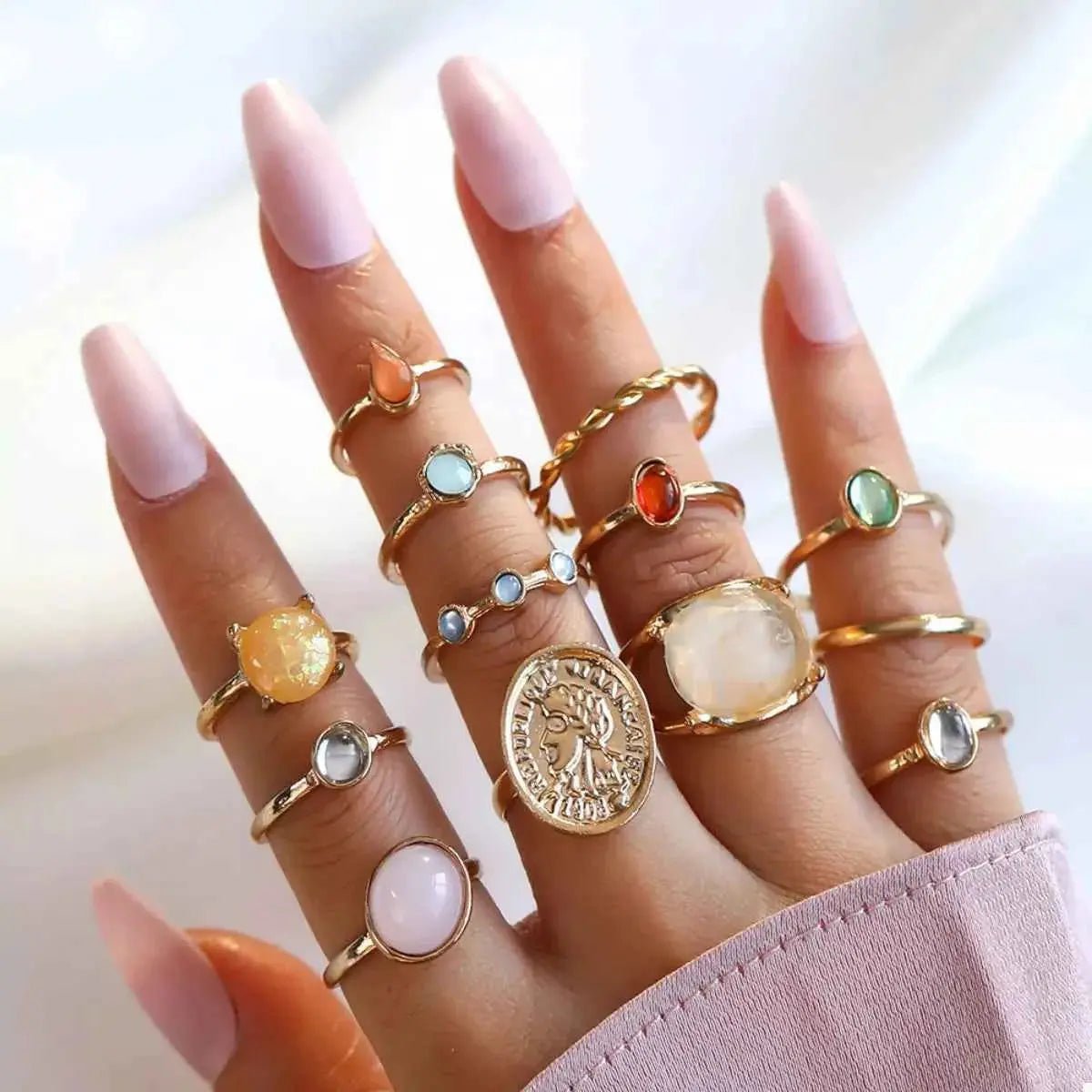 13 Piece 18K Gold - Plated Minimalist Ring Set - SmileBen