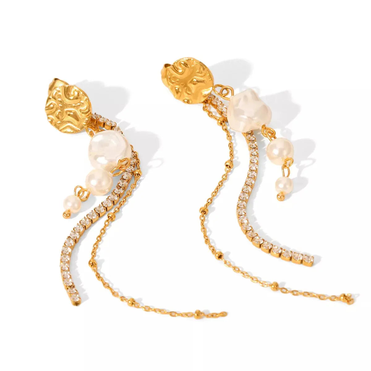 18K Gold-Plated Zircon Pearl Chain Earrings - SmileBen