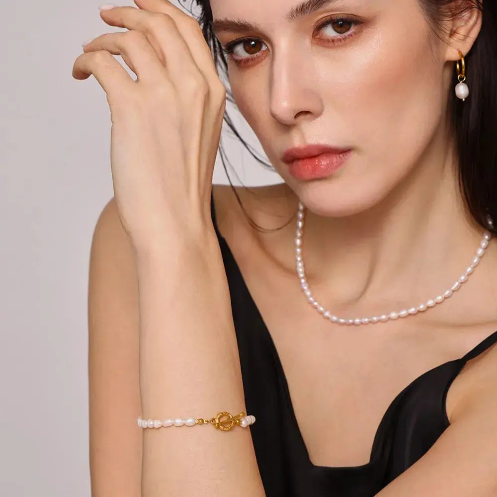 Pearl Necklace, Bracelet and Earrings 4-Piece Jewelry Set - SmileBen