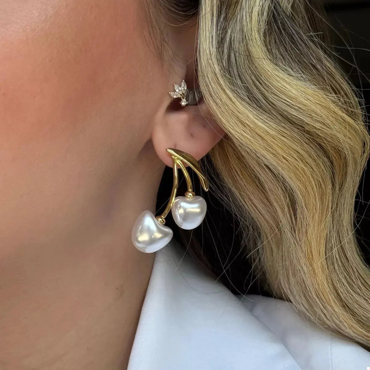 18K Gold-Plated Pearl Cherry Earrings - SmileBen
