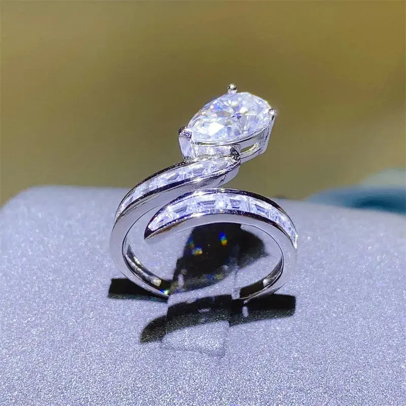 3 Carat Moissanite Zircon 925 Sterling Silver Bypass Ring - SmileBen