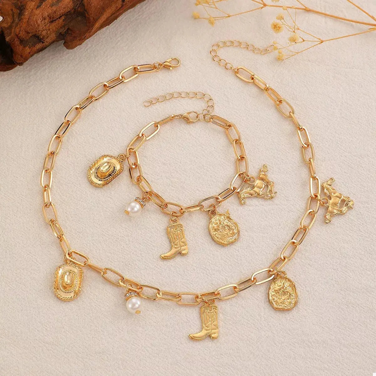 18K Gold-Plated Charm Necklace and Bracelet Jewelry Set - SmileBen