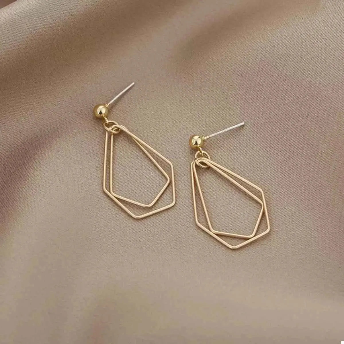 18K Gold - Plated Alloy Geometric Wire Drop Earrings - SmileBen