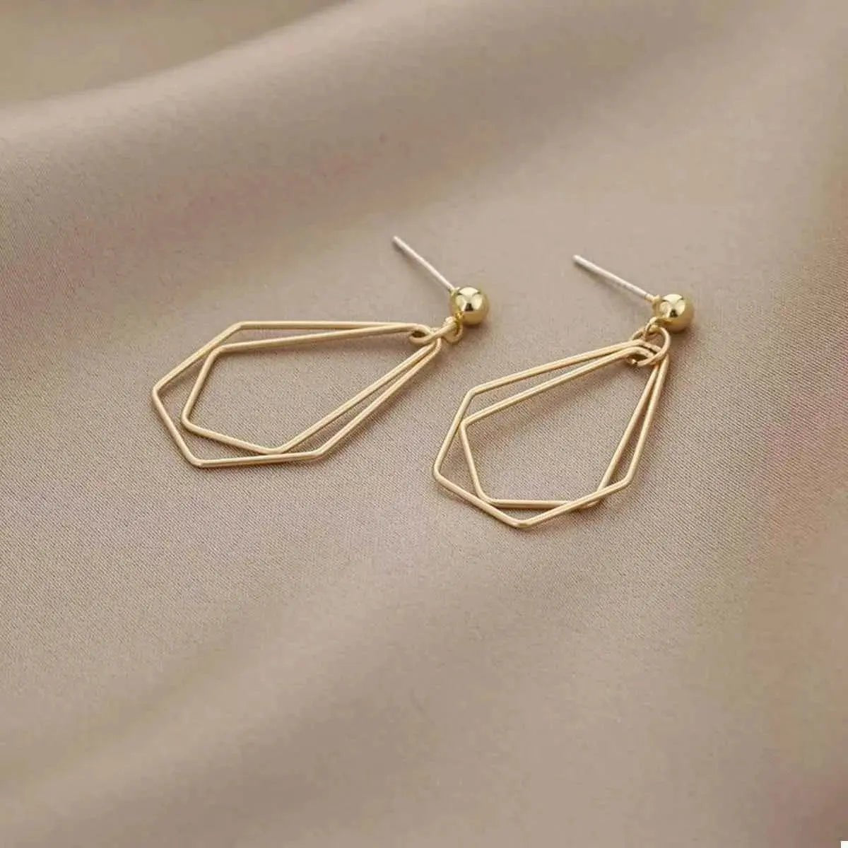 18K Gold - Plated Alloy Geometric Wire Drop Earrings - SmileBen
