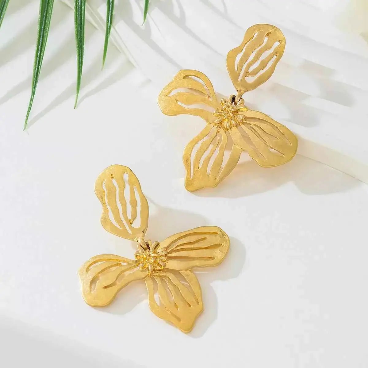 18K Gold - Plated Butterfly Flower Statement Earrings - SmileBen