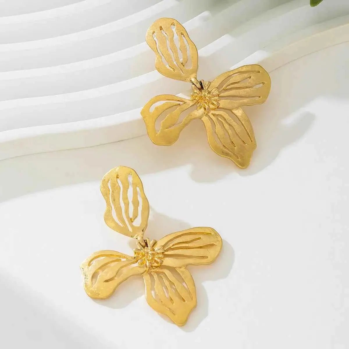 18K Gold - Plated Butterfly Flower Statement Earrings - SmileBen