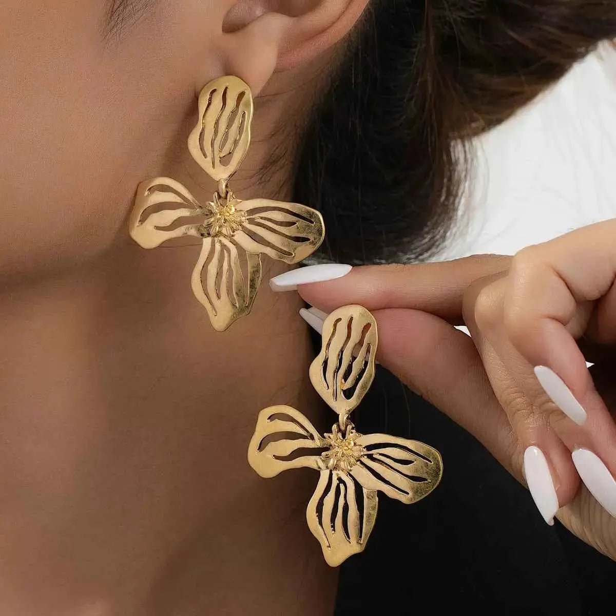 18K Gold - Plated Butterfly Flower Statement Earrings - SmileBen