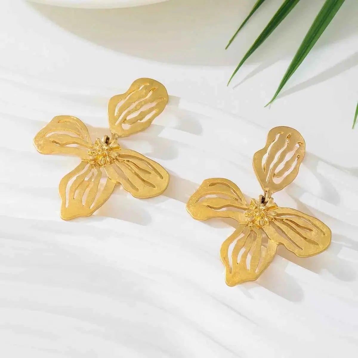 18K Gold - Plated Butterfly Flower Statement Earrings - SmileBen