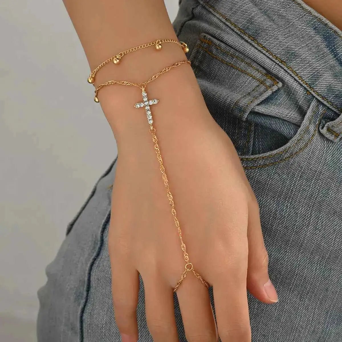 18K Gold - Plated Chain Cross Bracelet - SmileBen