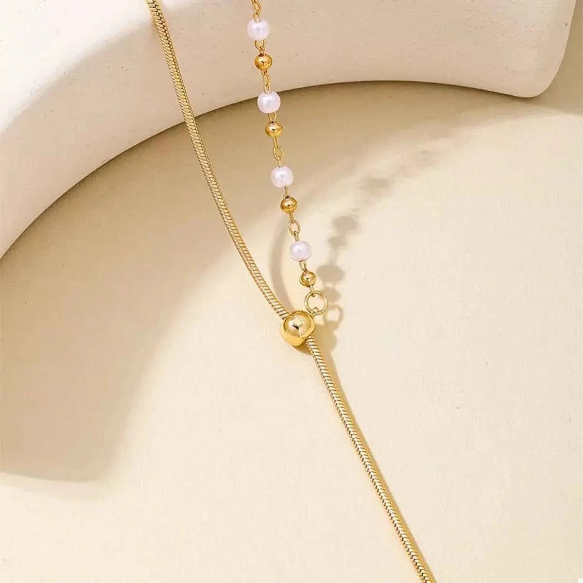 18K Gold - Plated Chain Y - Drop Necklace with Synthetic Pearl Accent - SmileBen