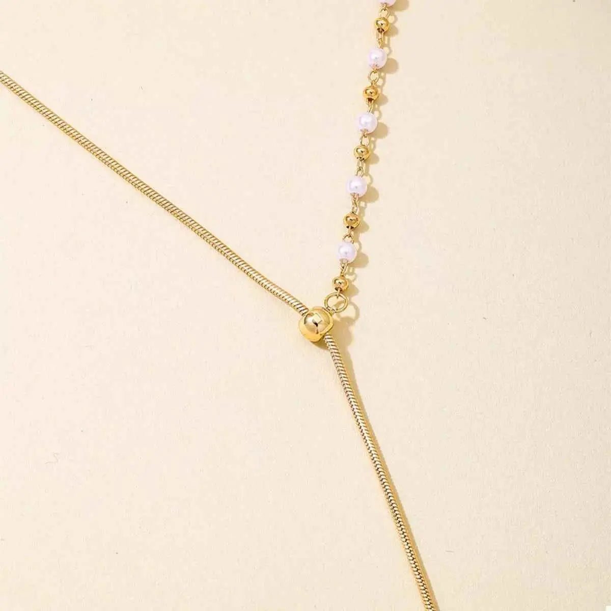 18K Gold - Plated Chain Y - Drop Necklace with Synthetic Pearl Accent - SmileBen