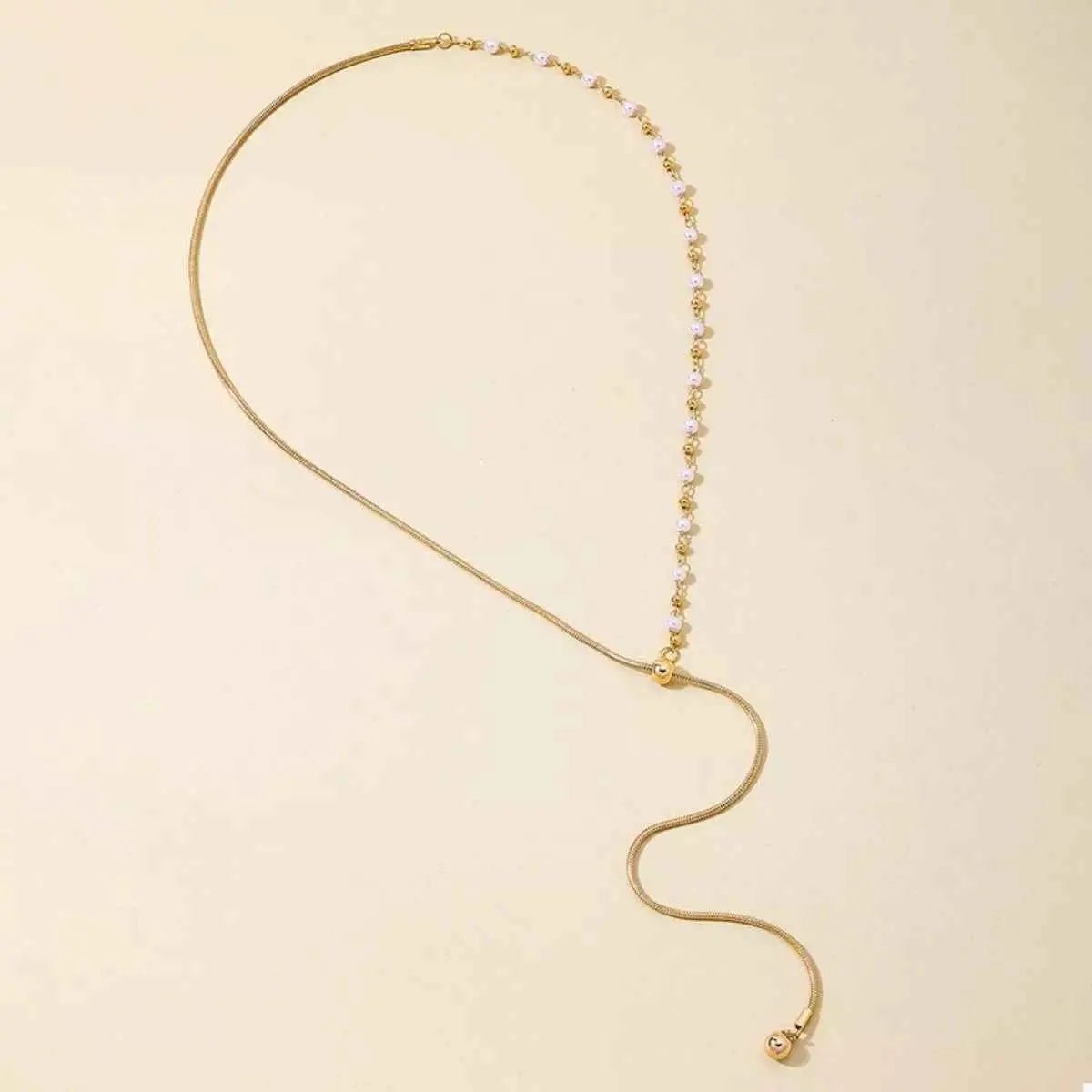 18K Gold - Plated Chain Y - Drop Necklace with Synthetic Pearl Accent - SmileBen