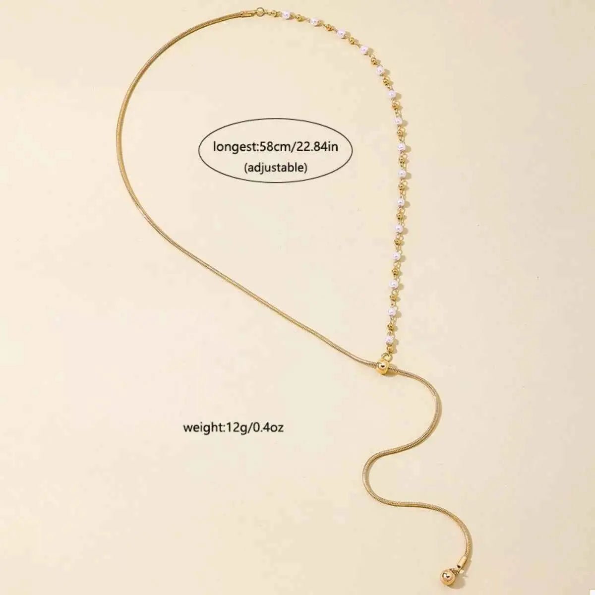18K Gold - Plated Chain Y - Drop Necklace with Synthetic Pearl Accent - SmileBen