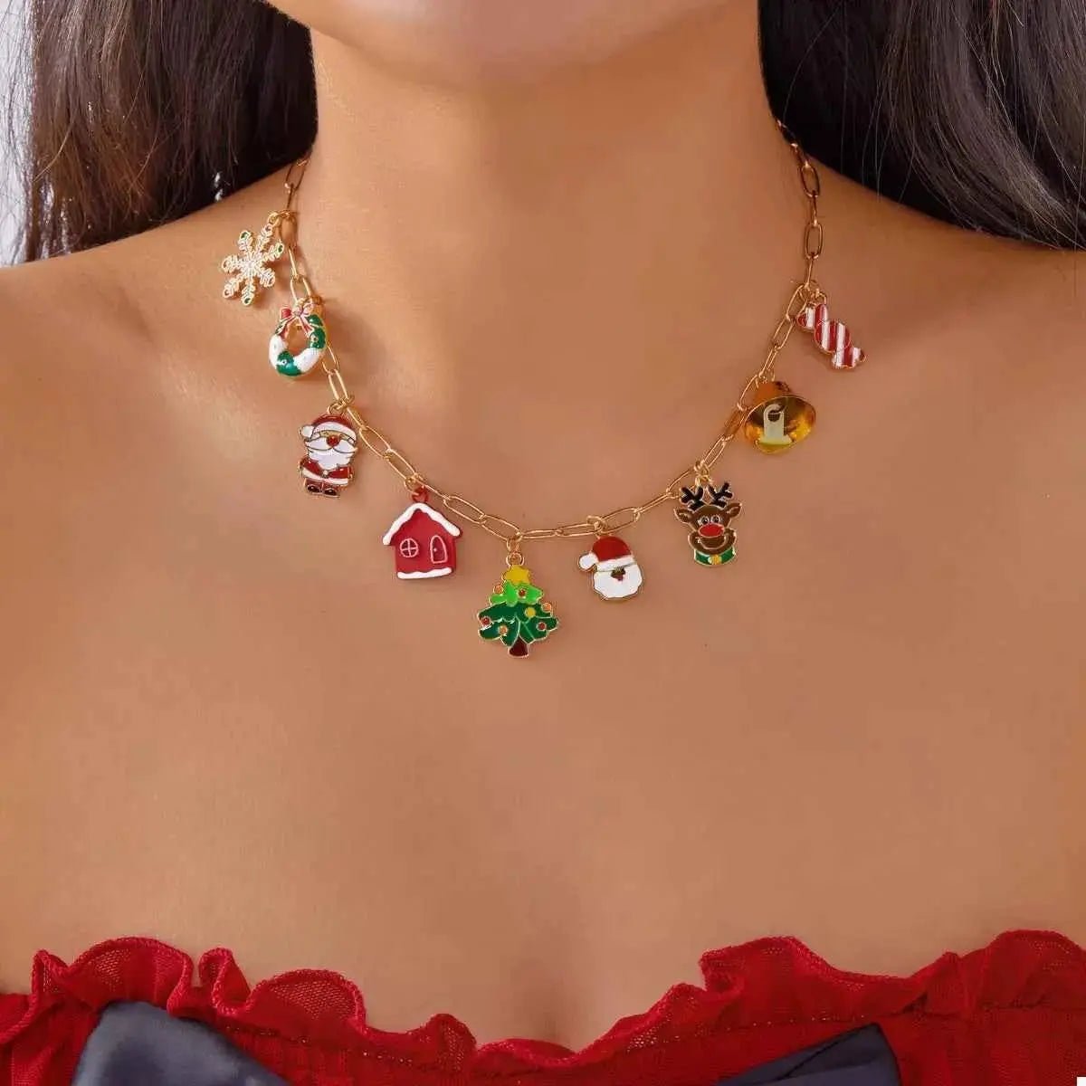 18K Gold - Plated Christmas Charm Necklace - SmileBen