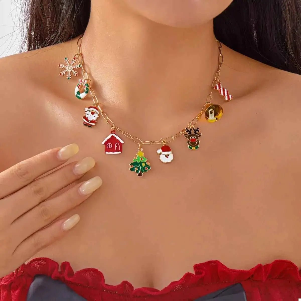 18K Gold - Plated Christmas Charm Necklace - SmileBen