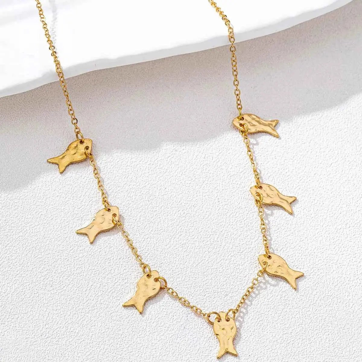 18K Gold - Plated Fish Charm Necklace - SmileBen