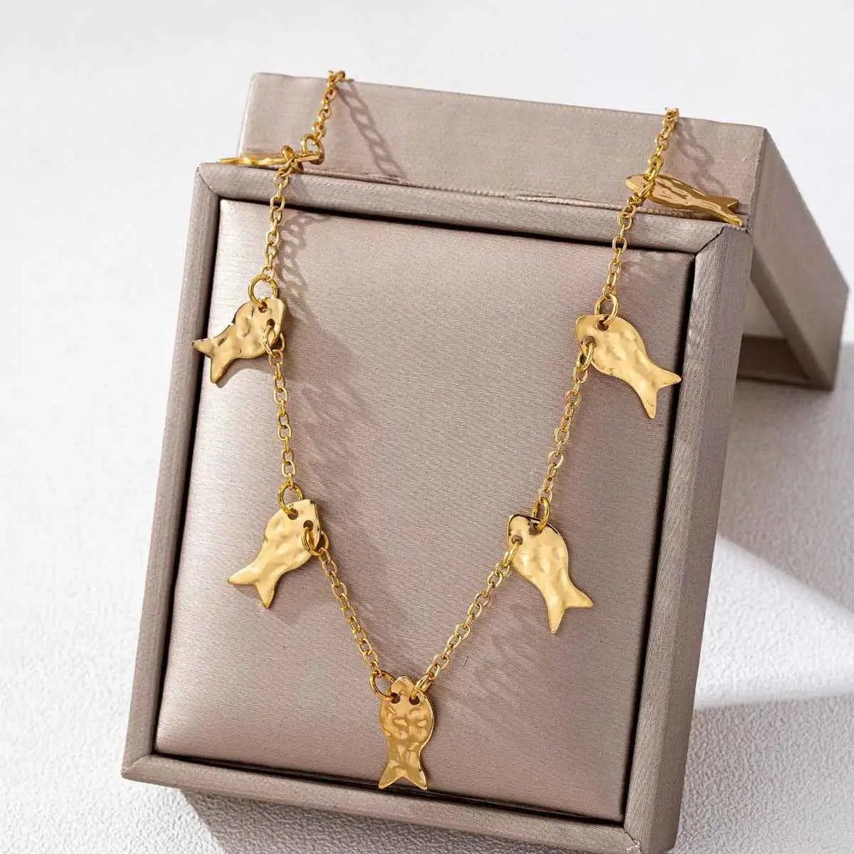 18K Gold - Plated Fish Charm Necklace - SmileBen