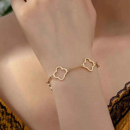 18K Gold - Plated Four Leaf Clover Bracelet - SmileBen