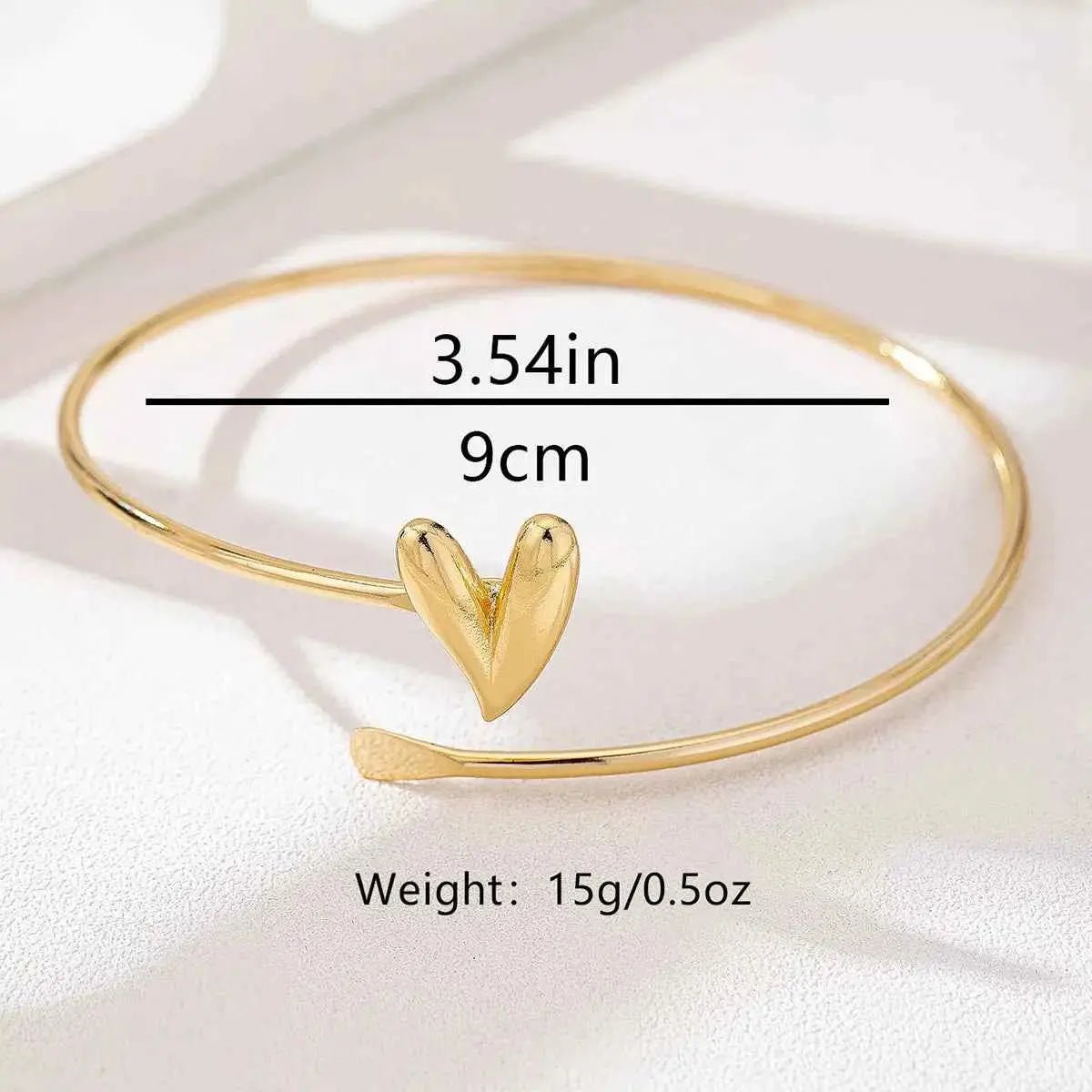 18K Gold - Plated Heart Adjustable Open Bracelet - SmileBen
