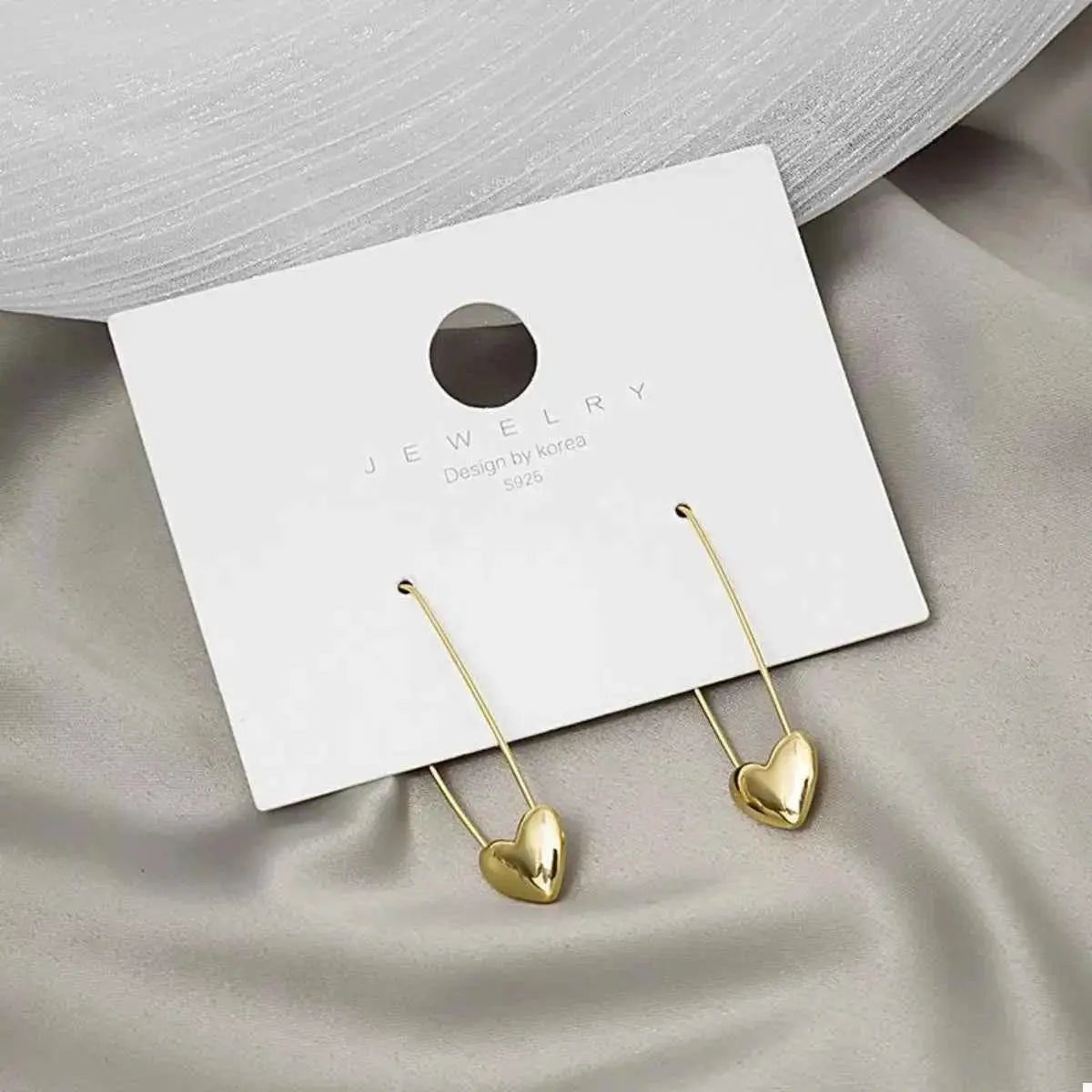 18K Gold - Plated Heart Charm Safety Pin Earrings - SmileBen