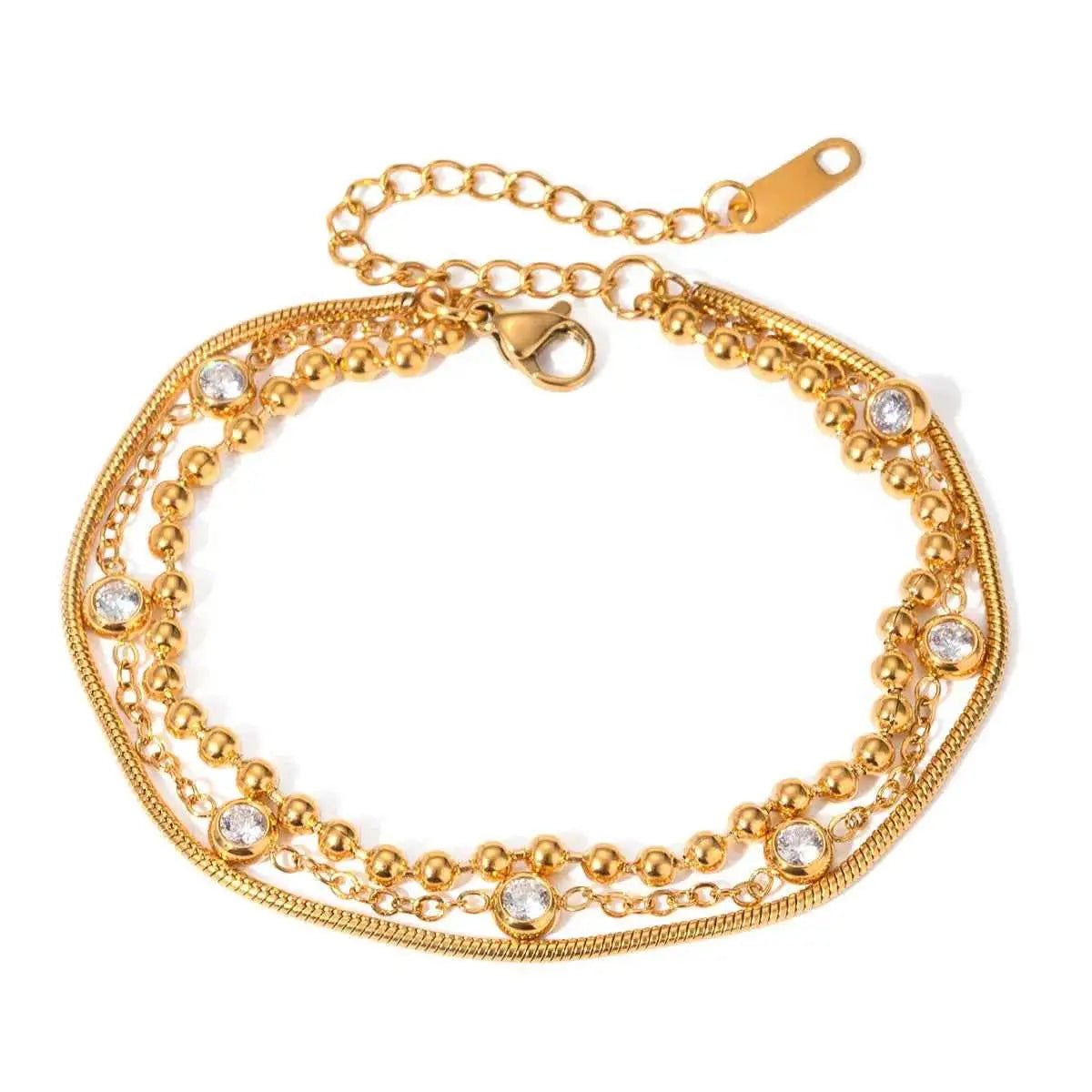 18K Gold - Plated Layered Inlaid Zircon Bracelet - SmileBen