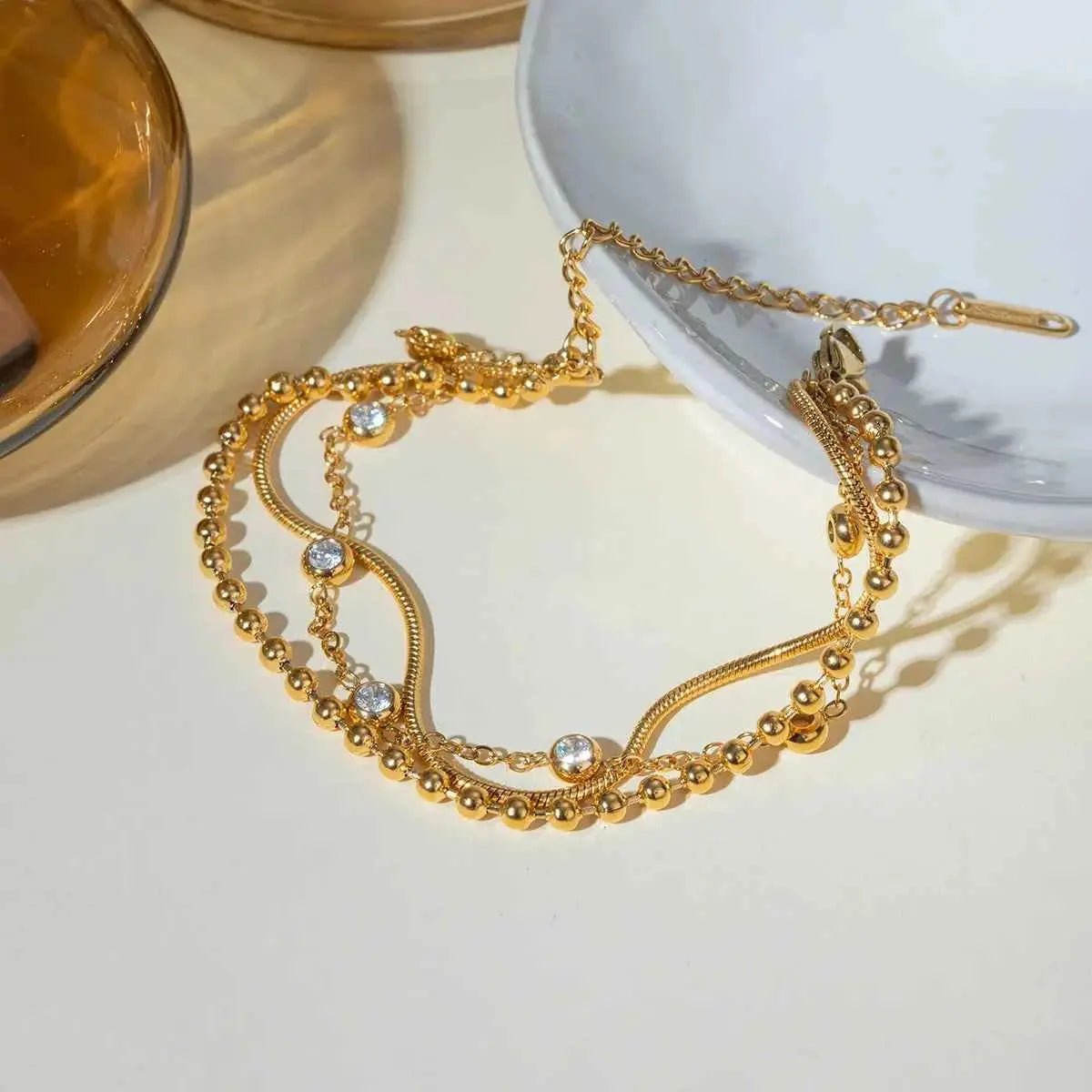 18K Gold - Plated Layered Inlaid Zircon Bracelet - SmileBen