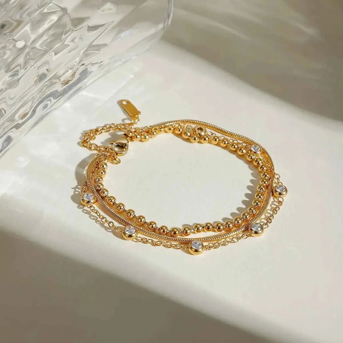 18K Gold - Plated Layered Inlaid Zircon Bracelet - SmileBen