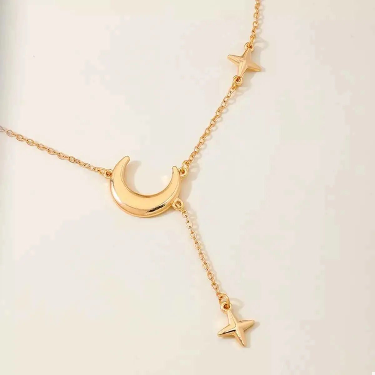 18K Gold - Plated Moon and Star Gold Chain Necklace - SmileBen