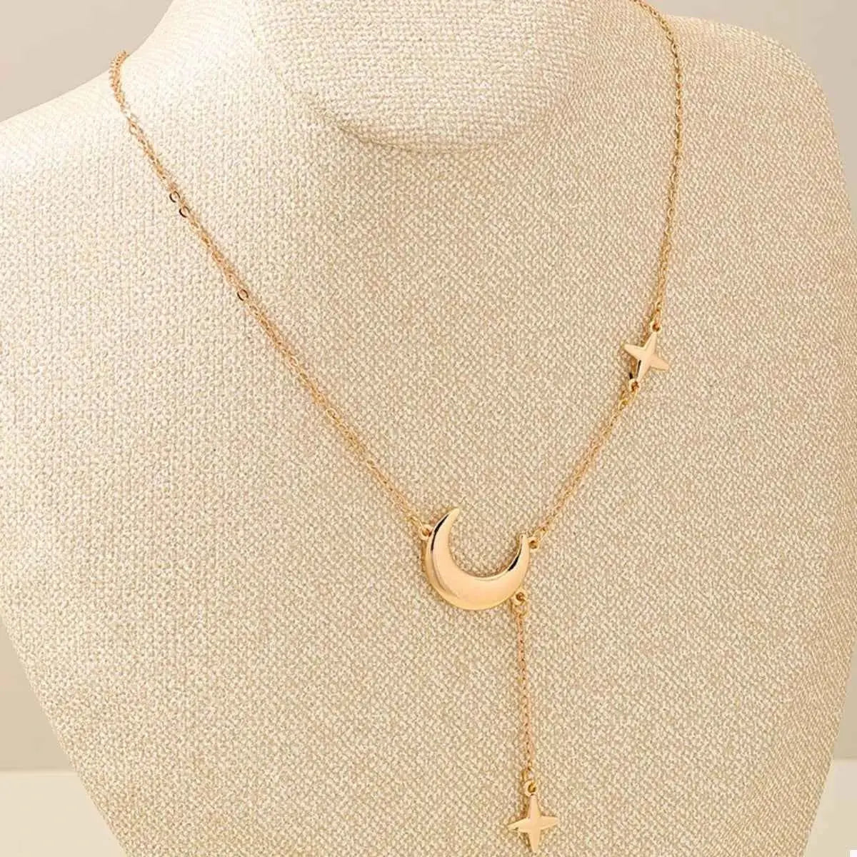 18K Gold - Plated Moon and Star Gold Chain Necklace - SmileBen