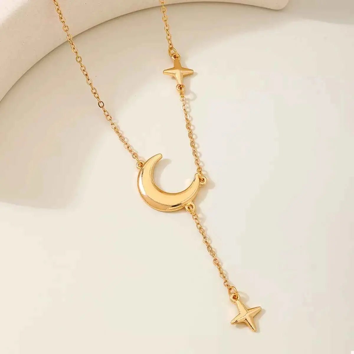 18K Gold - Plated Moon and Star Gold Chain Necklace - SmileBen