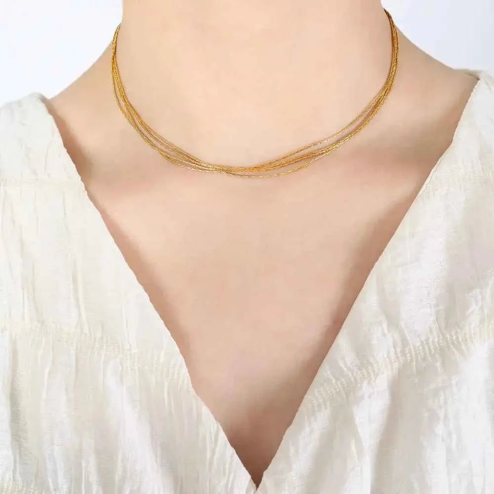 18K Gold - Plated Multi - Layer Clavicle Chain Necklace - SmileBen