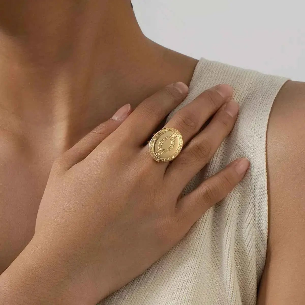 18K Gold - Plated Open Engraved Ring - SmileBen