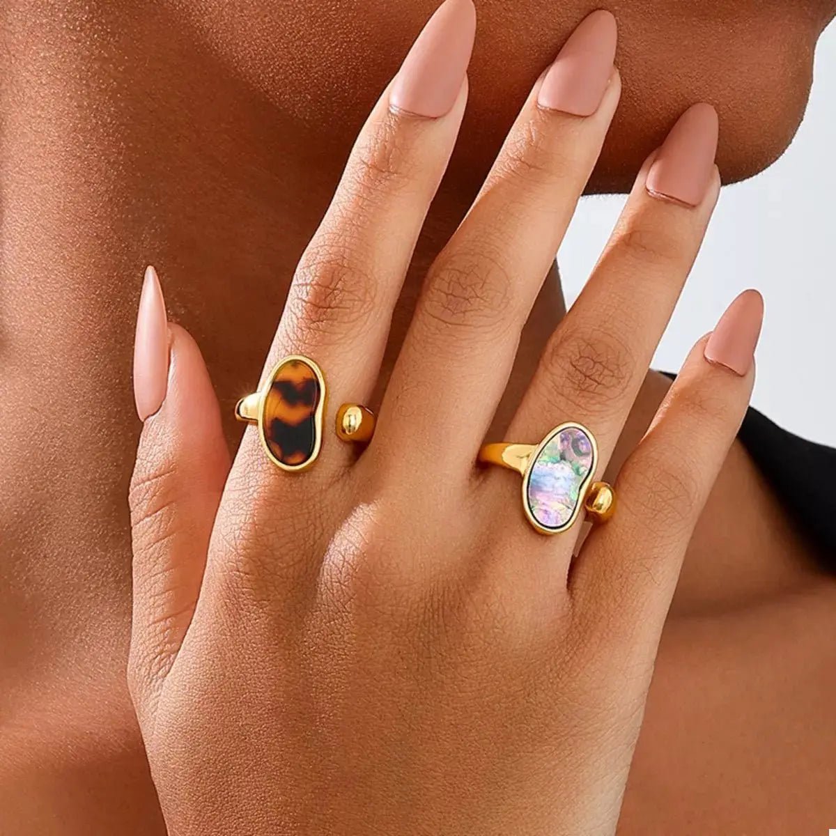 18K Gold - Plated Oval Open Ring - SmileBen