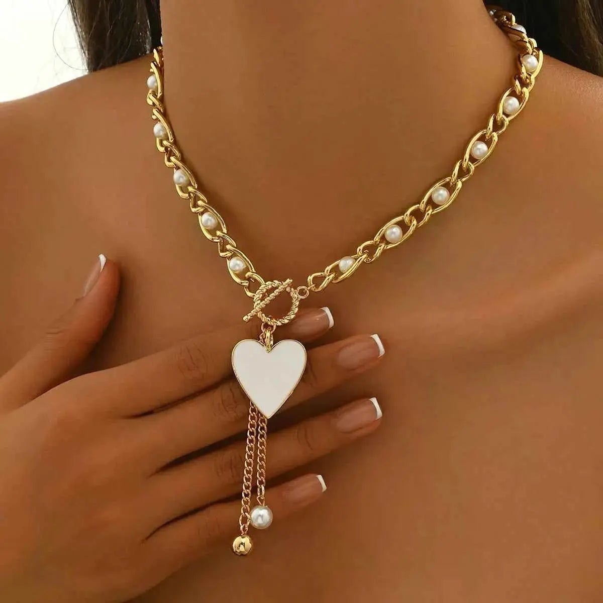 18K Gold - Plated Pearl Heart Necklace - SmileBen