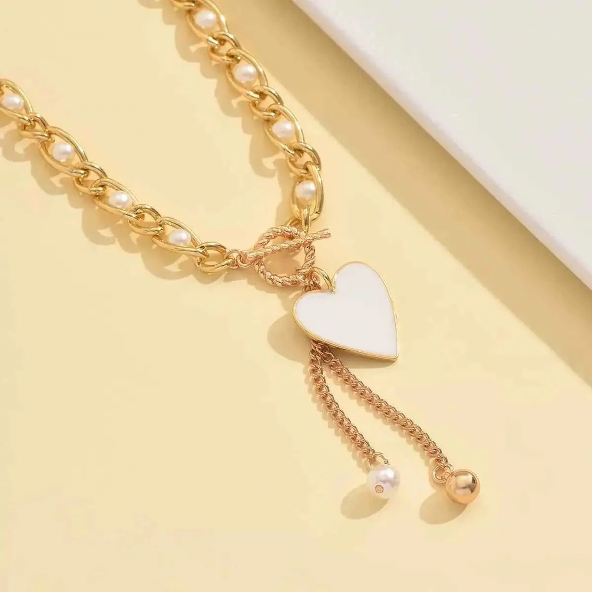 18K Gold - Plated Pearl Heart Necklace - SmileBen