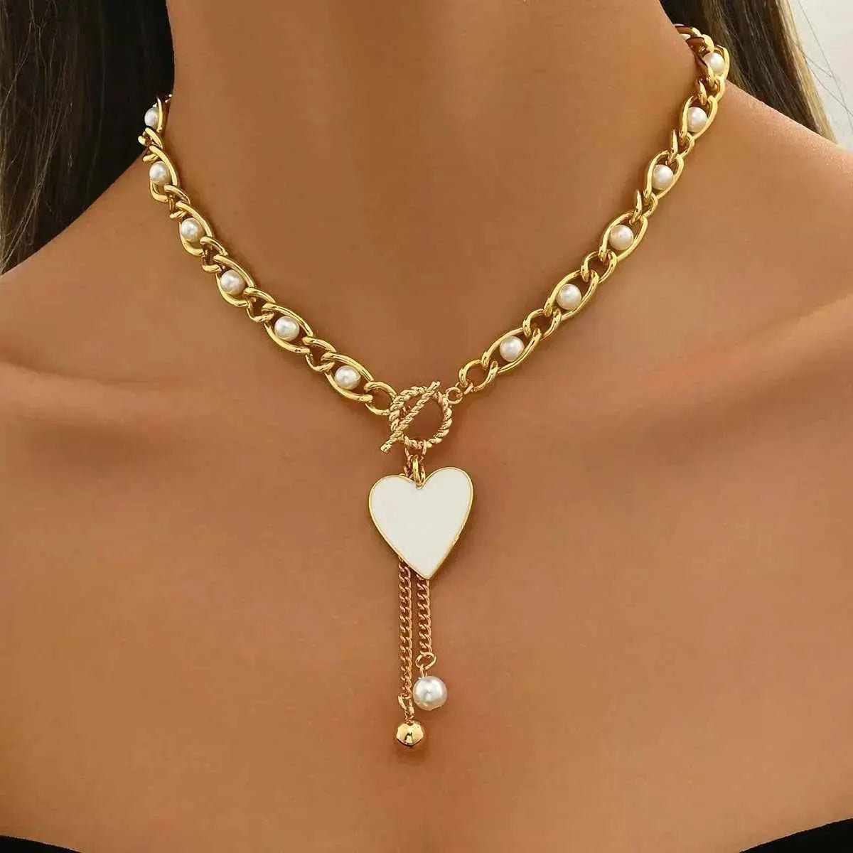 18K Gold - Plated Pearl Heart Necklace - SmileBen