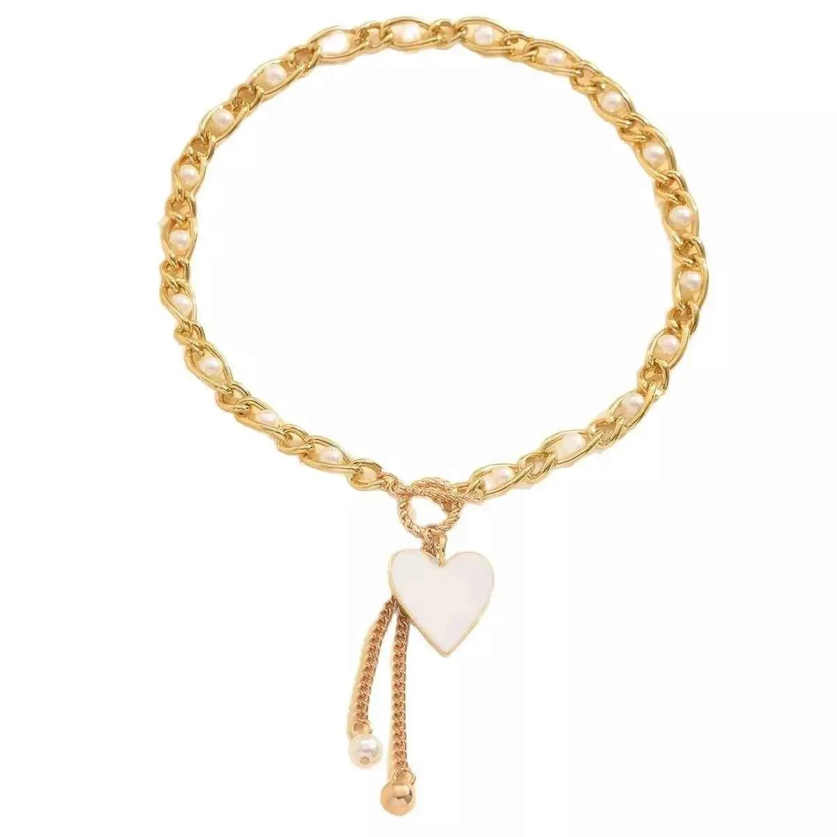 18K Gold - Plated Pearl Heart Necklace - SmileBen