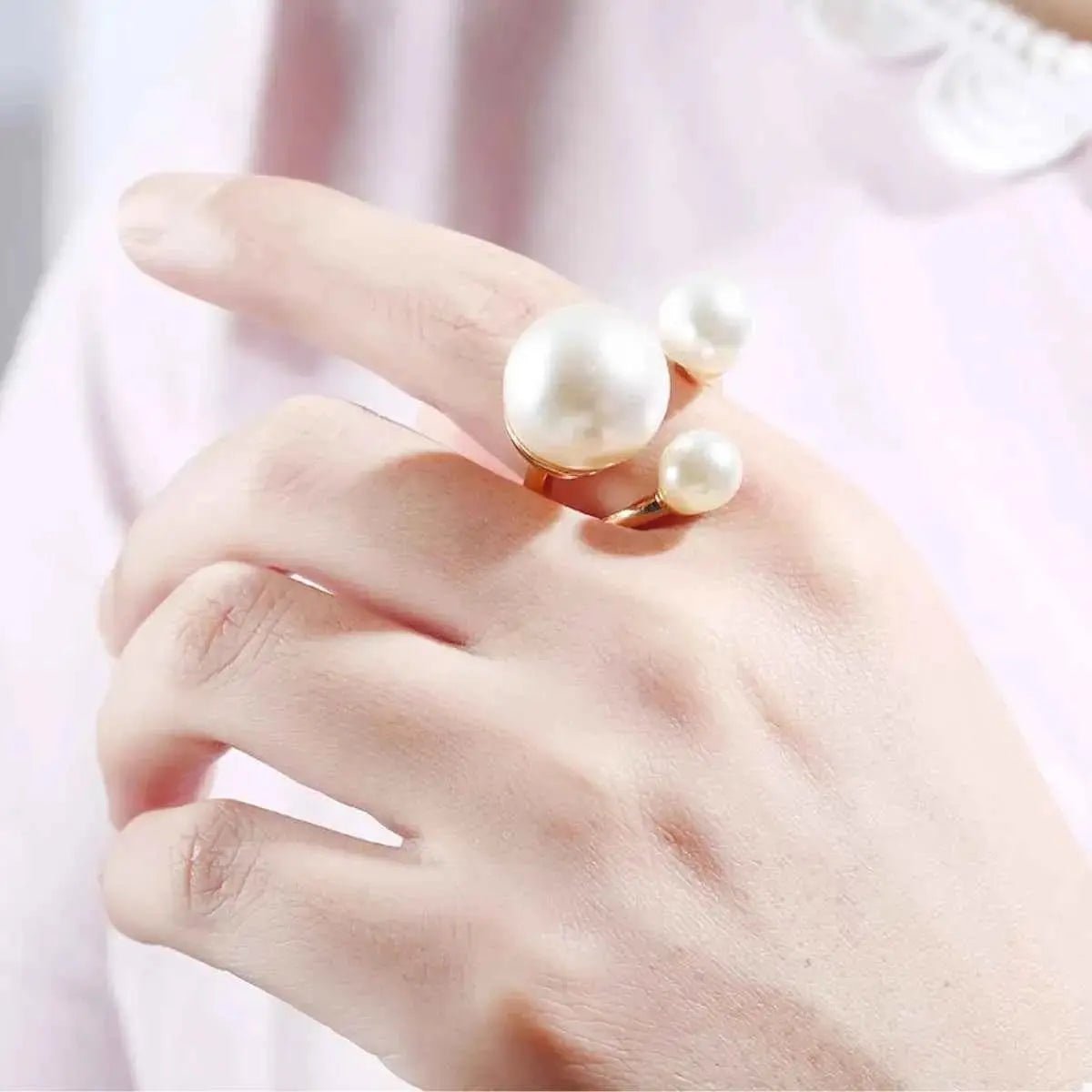 18K Gold - Plated Pearl Open Ring - SmileBen