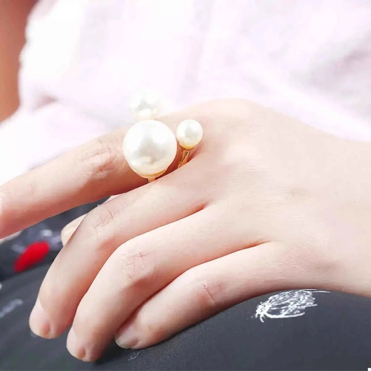 18K Gold - Plated Pearl Open Ring - SmileBen