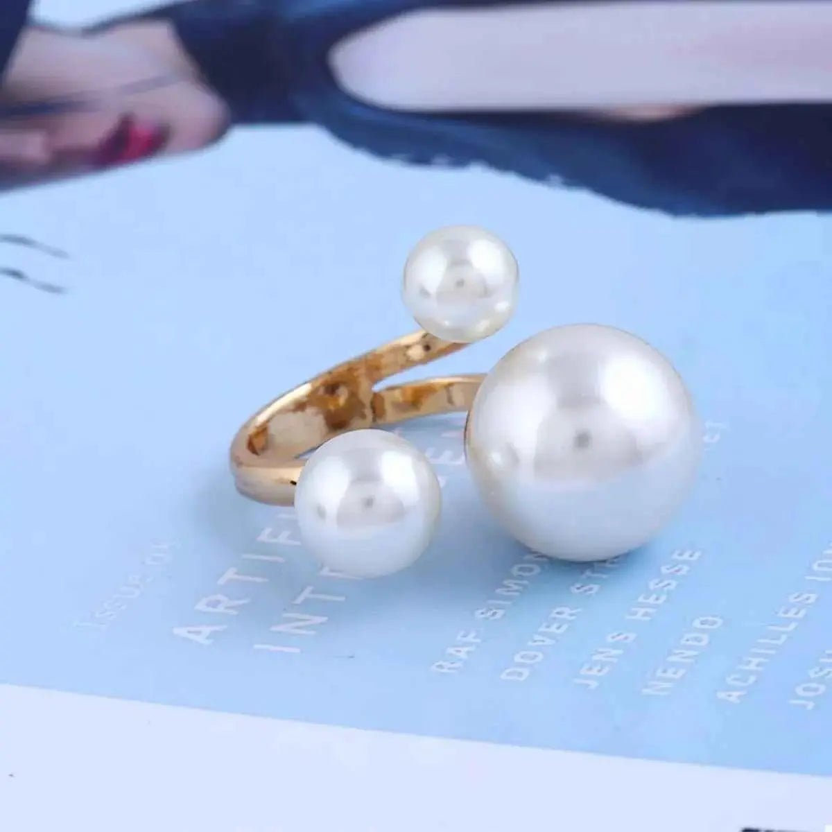 18K Gold - Plated Pearl Open Ring - SmileBen