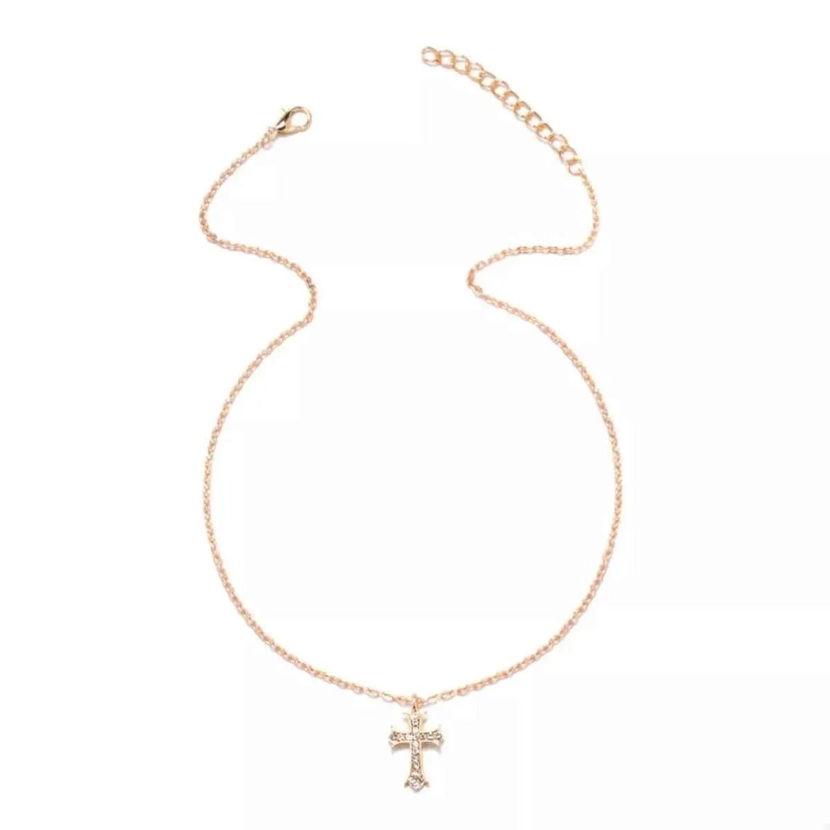 18K Gold - Plated Rhinestone Cross Necklace - SmileBen