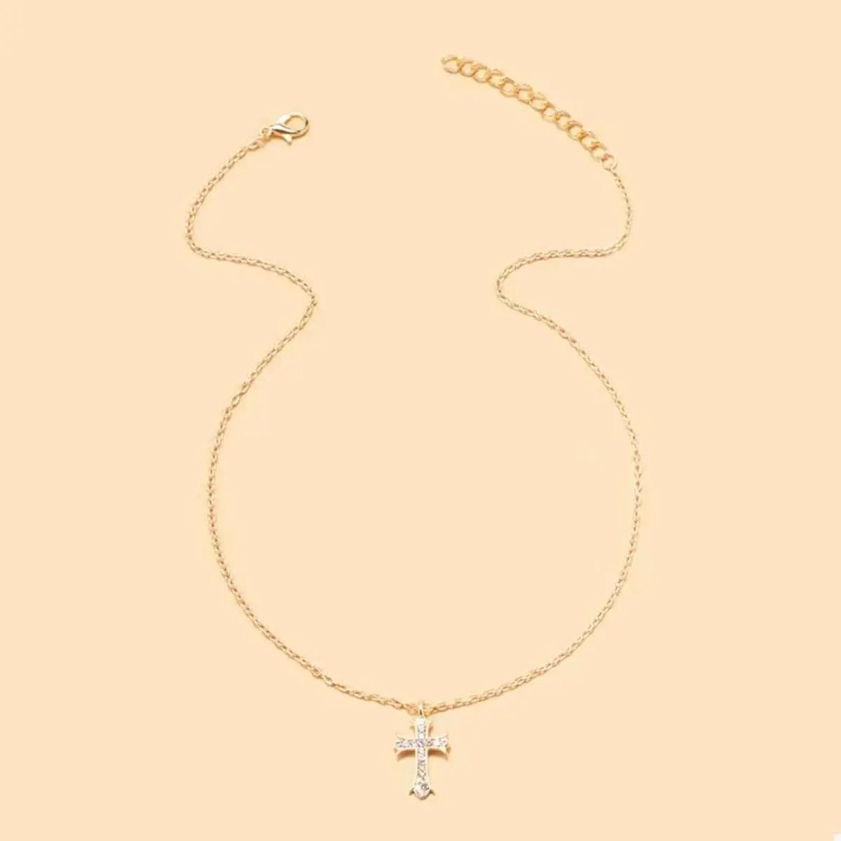 18K Gold - Plated Rhinestone Cross Necklace - SmileBen