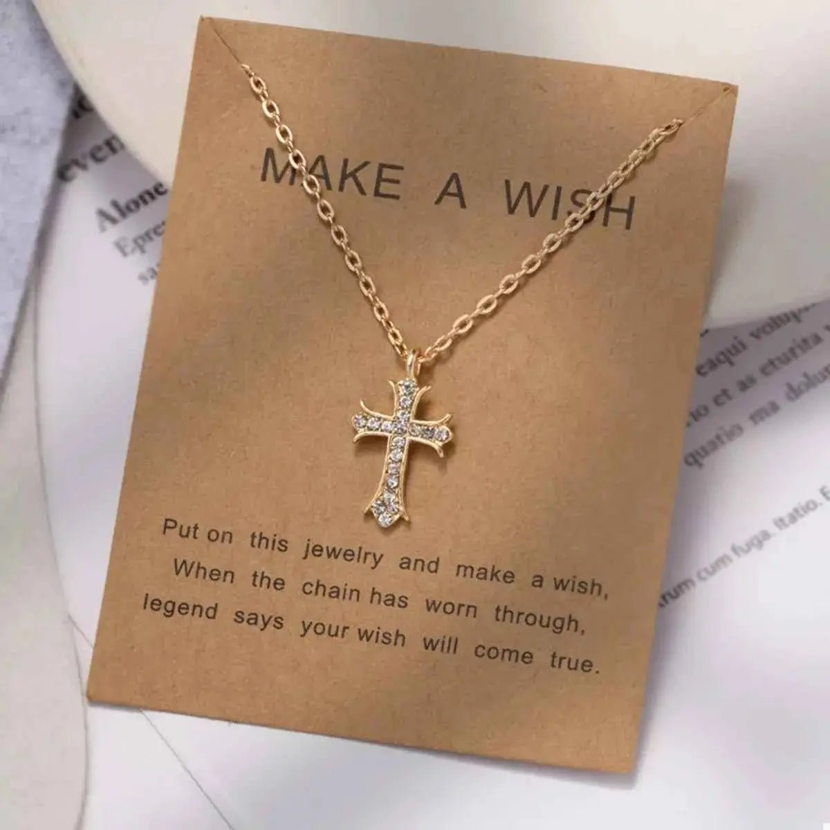 18K Gold - Plated Rhinestone Cross Necklace - SmileBen