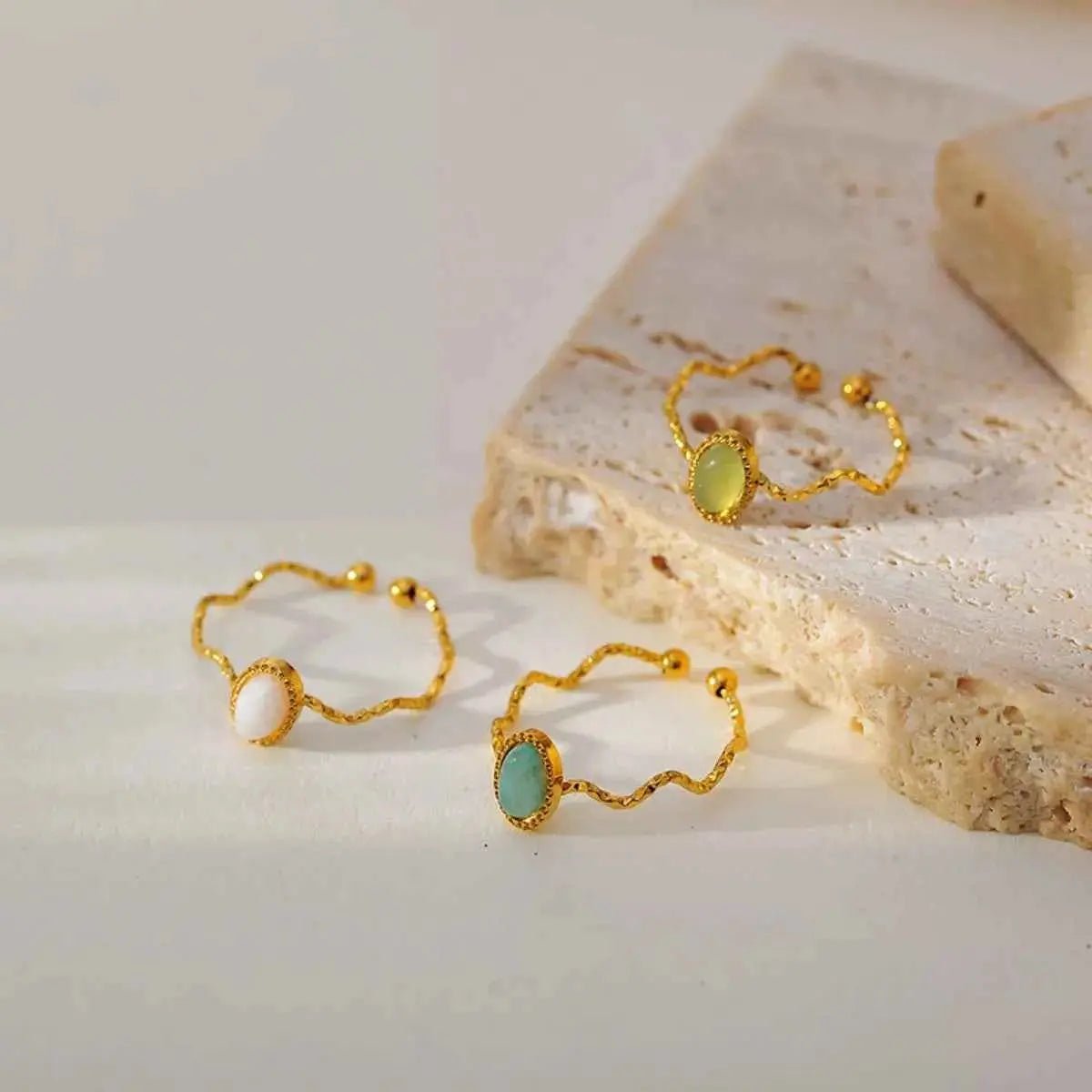 18K Gold - Plated Wave Open Ring - SmileBen