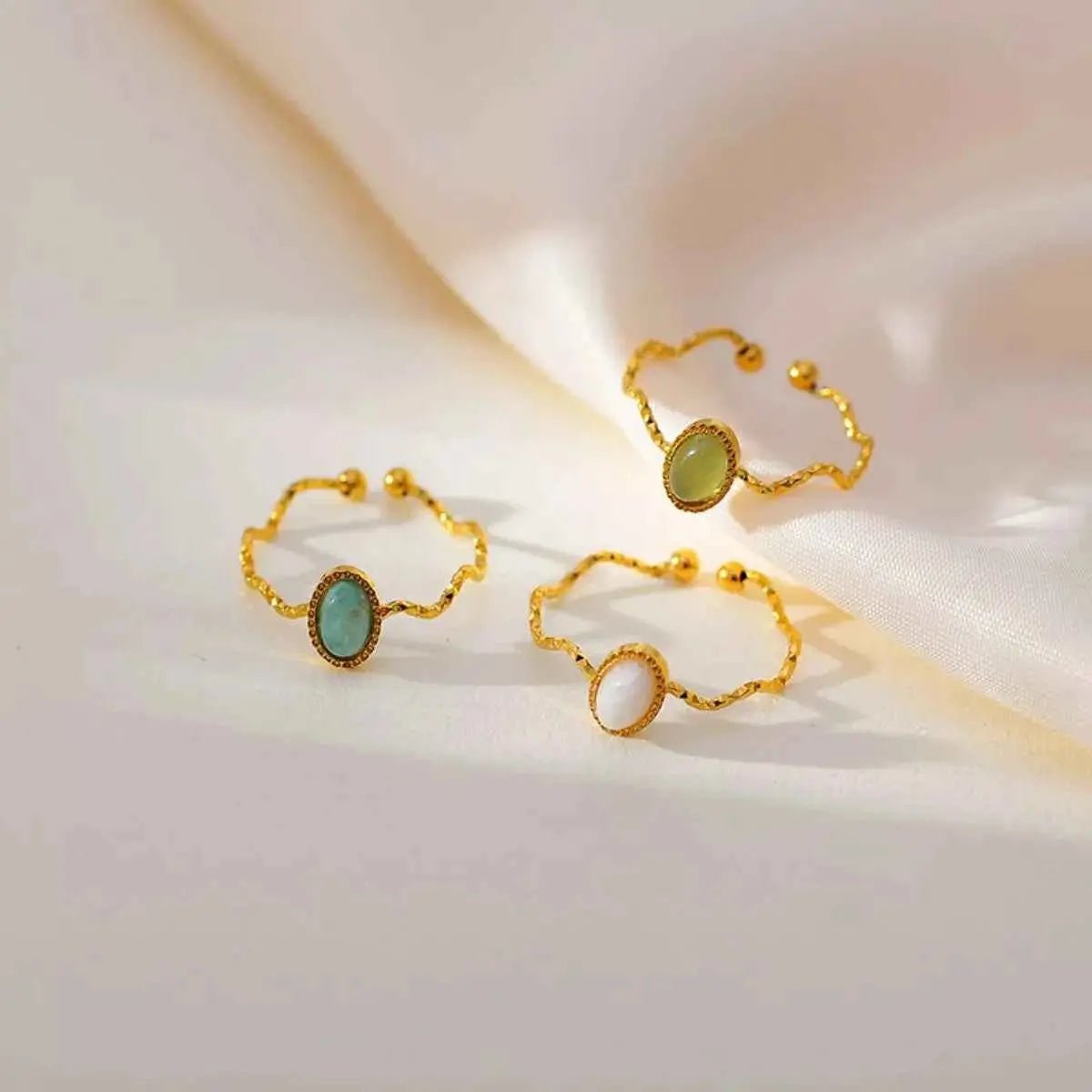 18K Gold - Plated Wave Open Ring - SmileBen