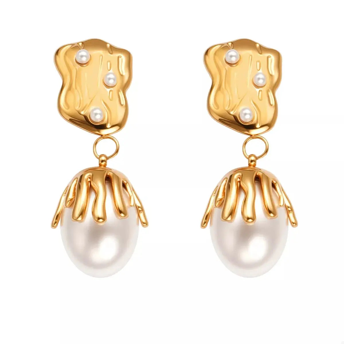 18K Gold-Plated Synthetic Pearl Drop Earrings - SmileBen