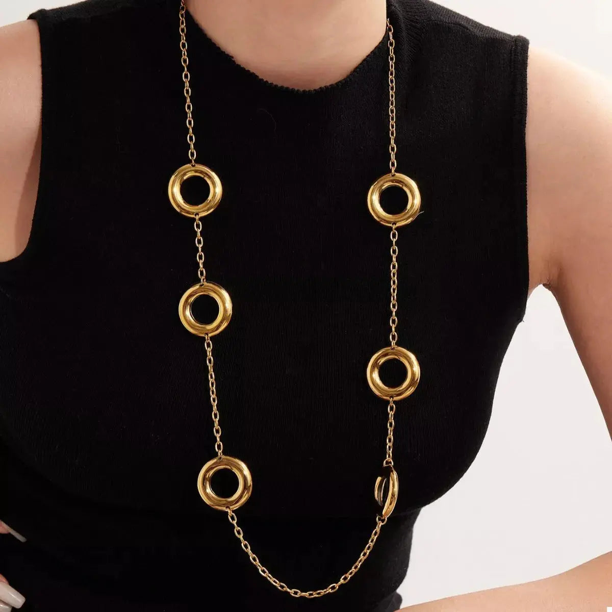 18K Gold-Plated Circle Chain Statement Necklace - SmileBen