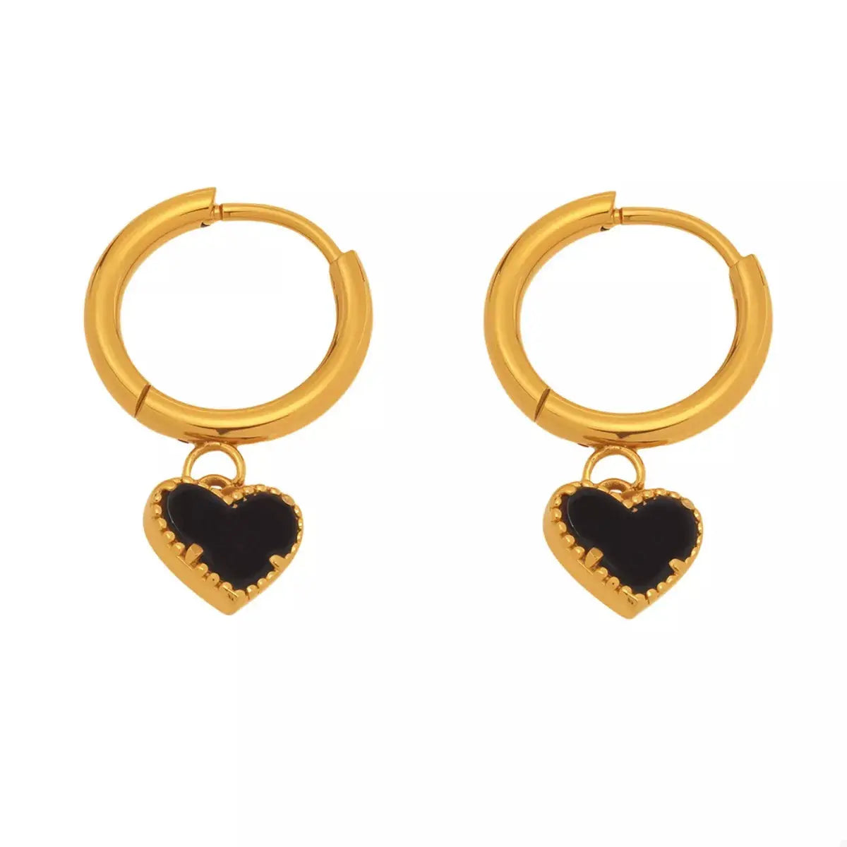18K Gold-Plated Hoop Earrings with Heart Pendant - SmileBen