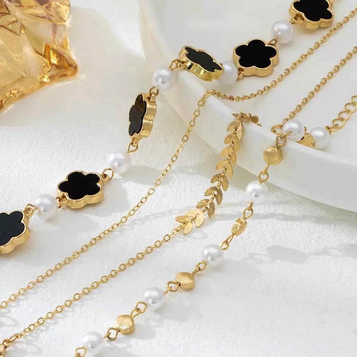 4-Piece 18K Gold-Plated Alloy Resin Bracelet